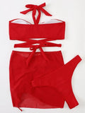 3 PCS Mesh Skirt Halter Wrap Around Bikini Female Swimsuit Women Swimwear Three-pieces Bikini Set Bathing Suit Swim Beachwear
