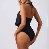 S - XL Deep V Neck Halter Backless One Piece Swimsuit Women Swimwear Female High Cut Leg Monokini Bather Bathing Suit Swim K7444