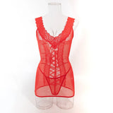 Toucheart 2PCS Lace See-through Hollow Out Sexy Interesting Thin Model Pajamas Panty Slim High Waisted Women Sexy Pajamas Set