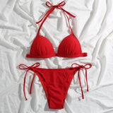 2025 Halter Bra Cup Bikini Women Swimsuit Female Push Up Swimwear Two Pieces Bikini Set Brazilian Bather Bathing Suit Swim Lady