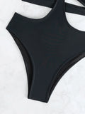 S - XL V Neck High Cut Out One Piece Swimsuit Women Swimwear Female Bather Monokini Cross Bandage Bathing Suit Swim Beachwear