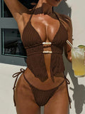 2026 Halter Padded Two Pieces Swimwear Female Solid String Stone Swimsuit Women Bathers Bathing Swimming Swim Suit Beachwear