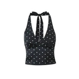 2026 Women Vintage Black White Polka Dot A-line Knee Length Skirt Sexy Low Waist Holiday Summer Skirts Slim Mini Skirts J7L2