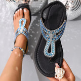 Luxury Rhinestone Clip Toe Sandals Women Summer Plus Size Slip On Flat Sandles Woman Soft Sole Non Slip Beach Sandalias Mujer