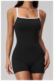 Tight Fitting One-piece Yoga Suit Women Color Bloack Square Collar Hollow Out Backless Butt-Lifting Gym Sports Short Jumpsuit