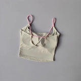 Women's Sexy Backless Yoga Sports Vest Fixed One-Piece Cup Contrast Suspender Beautiful Back Fitness Bra for Active Wear