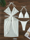 3 Piece Halter String Bikini 2026 Hollow Out Swimsuit Women Padded Swimwear Female Bathers Bathing Swimming Swim Suit Beachwear