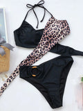 Sexy Mid Waist Splicing Leopard Bikini Female Swimsuit Women Swimwear Two-Pieces Bikini Set Bather Bathing Suit Swim Lady V2148
