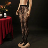 Leggings Tights One-piece Bare Leg Illusion Sexy Women's Floral Elastic Footed Fishnet Stockings Transparent Flower Print MXG2