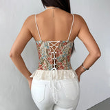 Prairie Chic Style Women's Tank Top French Style Crop Tops Lace Strapless Camisole Lace up Fishbone Corset Lady Summer Outfit