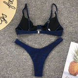 Sexy Silver Glitter Bikini 2026 Swimwear Women Push Up Cut Out Underwire Thong Swimsuit Summer Brazilian Bathing Suit Biquini