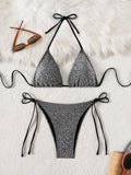 Glitter Sparkling Leopard Halter Strappy Bikini Female Swimsuit Women Swimwear Two-pieces Bikini Set Bathing Suit Swim Beachwear