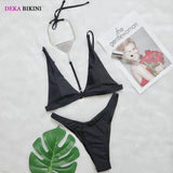 DEKA Diamond Bikini Set Crystal Necklace Halter Red Swimsuit Women Sequins Bathing Suit Stones Swimwear Glitter Push Up Monokini