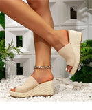 2024 Big Size 43 Women's Comfy Walking Wedge Espadrilles Sandals Summer Leisure Round Toe Platform Ankle Strap Shoes
