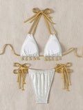 Shiny Shell Pendant Halter Strappy Bikini Female Swimsuit Women Swimwear Two-pieces Bikini Set Mini Micro Bathing Suit Swim Lady