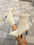 Women Socks Boots Stretch Fabric Women Ankle Boots Pointed Toe High Heels Slip-On Sexy Sock Heeled Chelsea Boots 2026
