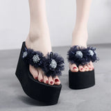 2025 New Beach Flip Flops For Women Summer Wedges Shoes Bohemian Flower Slippers Girls Sexy High Heels Street Platform Sandals
