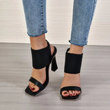 Square Toe High Heeled Sandal Women's Elastic Strap Slingback Pyramid Heeled Shoes Fashion Plus Size Sandals with Peep Toe Heels