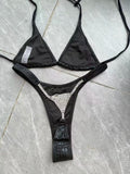 DEKA Luxury Diamond Back Thong Bikini Shiny Black Snakeskin Print Bikini Set Swimwear Women Swimsuit Beach Push Up Bathing Suit