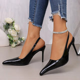 2026 Fashion Non-Slip Wear-Resistant High Heels Women's Pointed Toe Patent Leather Slip-On Sandals