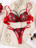 A Set of Sexy Red Lingerie, Including a Bra and Panties with Daisy Patterns, as Well as a Comfortable Home-Style ZA825127