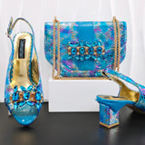 Doershow High Quality African Style Ladies Shoes And Bags Set Latest sky blue Italian Shoes And Bag Set For Party 1-1