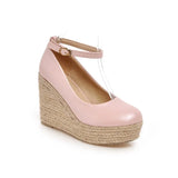 NASBAVI Classic Wedges Shoes for Women Spring Casual Ankle Straps High Heels Pumps Shoes Green Wedge Wedding Office Shoes Female