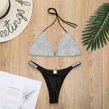 Bikini 2026 Sexy Diamond Rhinestones Solid Swimwear Swimsuit Women Triangle Halter Bikinis Set Bathing Suit Beach Bikini Female