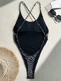 Printed Extreme Mini Micro Thong Women Swimwear One Piece Swimsuit Female Cross Back High Cut Monokini Bather Bathing Suit Swim