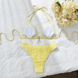 Wrinkled Halter Bikini Women Swimwear Female Swimsuit Two-pieces Bikini Set Brazilian Bather High Cut Bathing Suit Swim Lady