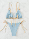 Sexy Rib Texture Triangle String Bikini Set Women Push Up Padded Thong Swimsuit Female Cut Out Bathing Suit Swimwear Biquini