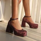 2026 Spring Style Suede Women's Thick-Soled High Heels with Ankle Buckles Women's High Heels Sizes 34 - 48