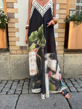 Casual Vacation Style Print Spaghetti Strap long Dresses Women Sexy V-neck Backless Loose Sleeveless Dress Female Summer New