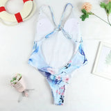 Sexy One Piece Swimsuit Swimwear Women Flower Fox Print Cross Back Straps Backless V-neck Beachwear Bathing Suit Banadores Mujer