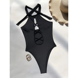 S - XL 7 Colors Lace Up High Neck Full Back Women Swimwear One Piece Swimsuit Female High Leg Cut Bather Bathing Suit Swim V6272