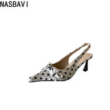 Summer New French Shallow Butterfly Point Toe Sandals For Women Luxury Dots Sandals Retro Office OL Dress Shoes New 2026