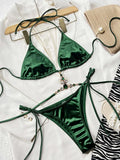 Halter Rhinestone Diamond Bikini Women Micro Thong Swimwear Female Swimsuit Two Pieces Bikini Set Satin Bathing Suit Swim Lady
