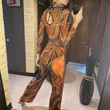 S - XXL 3PCS New Printed Long Sleeve With Pants Sarong Women Swimwear One Piece Swimsuit Female Bather Bathing Suit Swim V7180