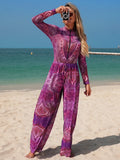 2026 New Long Sleeve Sheer Sun Protection One-Piece Set Swimsuit Women Sexy Rash Guard Swimwear Bodysuit Beachwear With Cover up