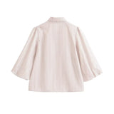 Women's Fashion Casual Bow Striped Shirt Striped Double Bow Tie Neck Button Down Blouse Sleeve Casual Shirt For Daily Wear WON6