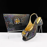 Doershow Italian green Shoes And Bag Sets For Evening Party With Stones Italian Leather Handbags Match Bags!  1-1