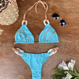 Splicing Halter Knitted Bikini Women Swimwear Female Swimsuit Two-pieces Bikini Set Brazilian Bather Bathing Suit Swim Beachwear