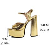 Metallic Microfiber Material Ultra-High Platform Peep Toe Sandals Ankle Buckle Hollow Sexy Women's High-Heeled Sandals