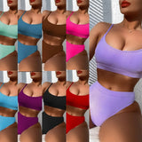 8 Colors Sexy Bikini Women Push Up Swimwear Swimsuit High Waist Solid Bikinis Set Bathing Suit Beach Bikini Female Bikinis Mujer