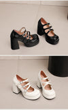 Plus Size Women Red Patent Leather Platform Mary Jane Shoes 3 Rhinestone Buckle Straps Chunky Block  Y2K Lolita Party Pumps