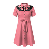 Western Cowgirl Printed Dress Halloween Cosplay Costume Summer Cowboy Button-Down Dress Short Sleeves 100% Cotton Sexy Dress