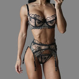 Toucheart Erotic Lingerie French Floral Embroidery See-through Mesh Push-up Underwire Sexy Body-shaping Thin Underwear Split Set