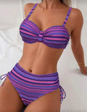 2026 Strappy Drawstring High Waist Bikini Women Stripe Swimwear Female Sexy Swimsuit Bather Bathing Swimming Swim Suit Beachwear