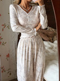 Spring slim Pajamas Homewear Set Flower Print Long-Sleeve tops and long pants sexy V-Neck Two-piece Pj Sets sleepwear Lounge