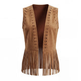 Women's Gilet Jacket Sleeveless Open Front Western Style Tassel Vest Vintage Fashion Tank Top Summer Gothic